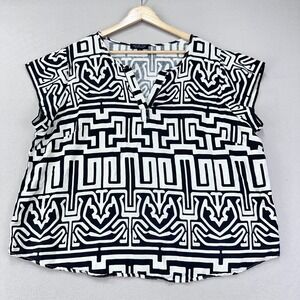 Rachel Zoe Black and White Geometric Print V-Neck Blouse